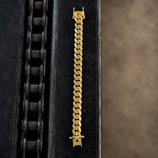 RARE PRINCE by CARAT SUTRA | 12mm Wide Solid Miami Cuban Link Bracelet | 22kt Gold Micron Plated 925 Sterling Silver Bracelet | Men's Jewelry | With Certificate of Authenticity and 925 Hallmark - caratsutra