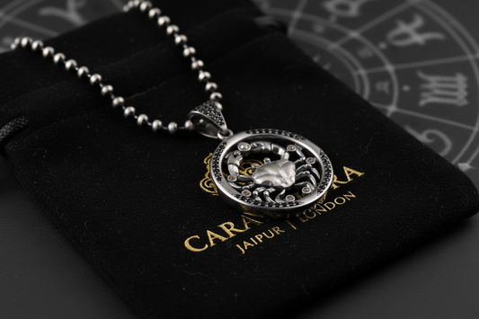 RARE PRINCE by CARAT SUTRA | Unique Cancer Zodiac Designed Pendant Studded with Black Zircons | Unisex 925 Sterling Silver Oxidized Pendant | Men's Jewelry | With Certificate of Authenticity and 925 Hallmark - caratsutra