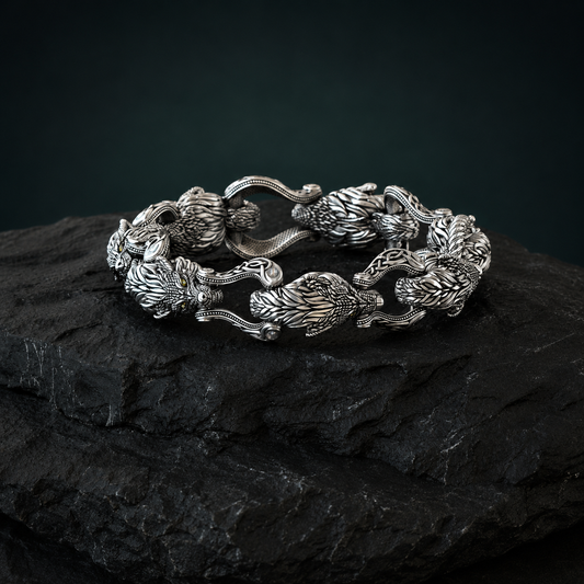 Unique Designed Wolf Bracelet for Men | 925 Sterling Silver Bracelet | Men's Jewelry | With Certificate of Authenticity and 925 Hallmark - caratsutra