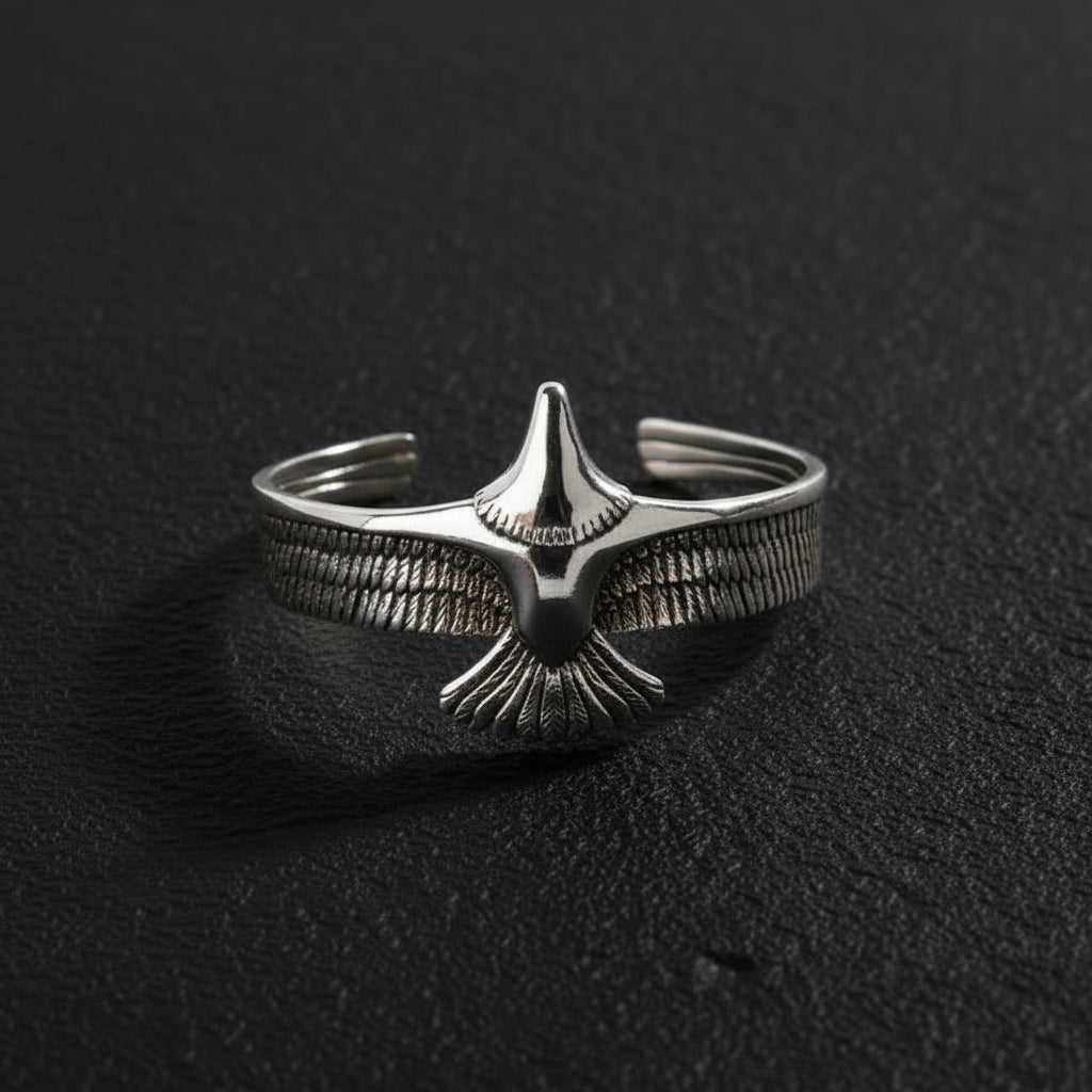 Eagle bangle | Matt / Shiny Finish Adjustable Cuff Style Bangle / kadaa | 925 Sterling Silver