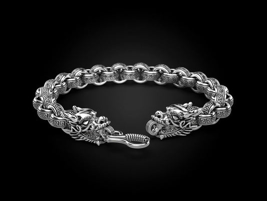 RARE PRINCE by CARAT SUTRA | Unique Two Headed Dragon Bracelet for Men | 925 Sterling Silver Bracelet | Men's Jewelry | With Certificate of Authenticity and 925 Hallmark