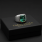 Floral Engraving Finish, Classic Style Ring with 8ct Natural Zambian Emerald Stone | 925 Sterling Silver | With Certificate of Authenticity and 925 Hallmark