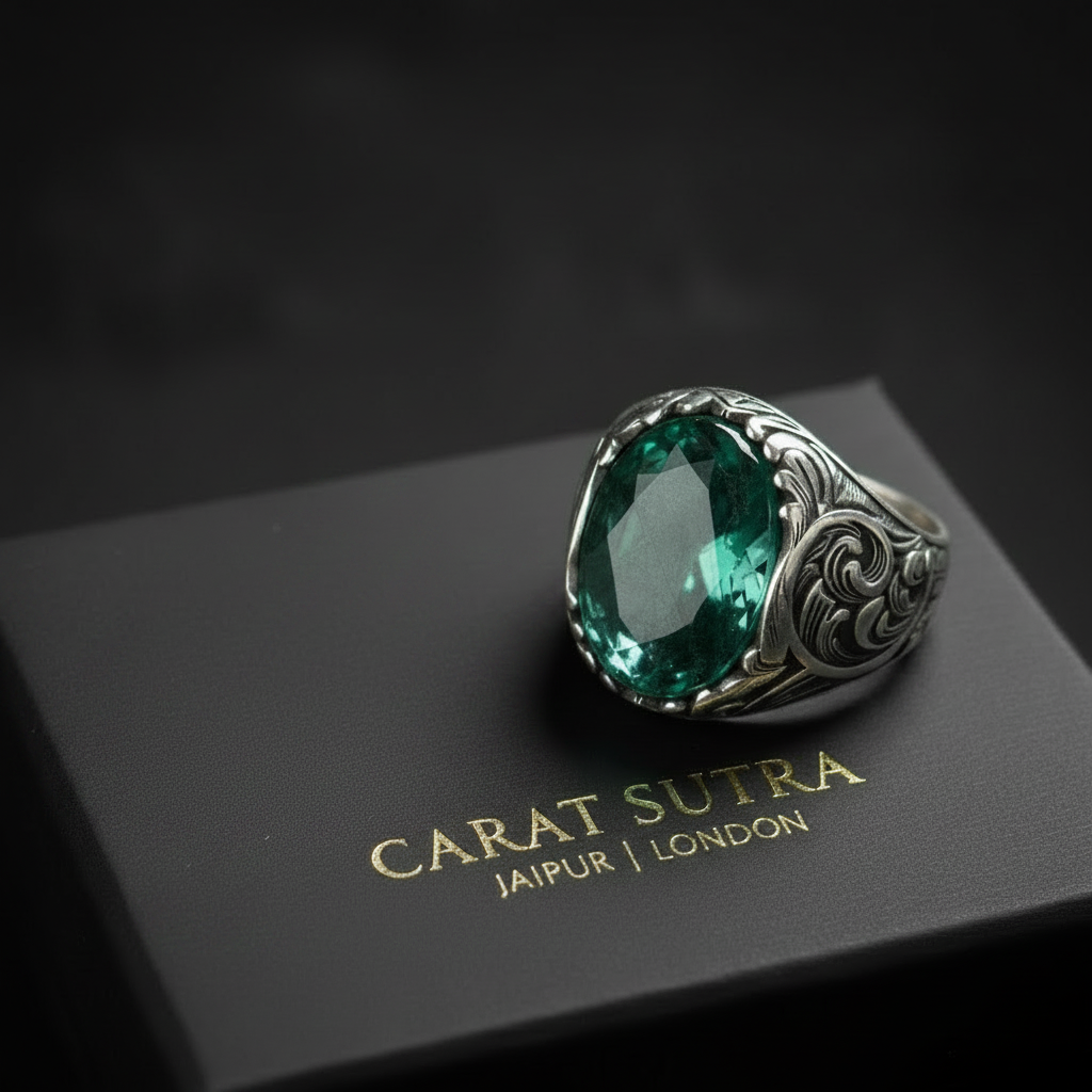 RARE PRINCE by CARAT SUTRA | Unique Designed Turkish Style Ring with Natural Zambian Emerald | 925 Sterling Silver Oxidized Ring | With Certificate of Authenticity and 925 Hallmark