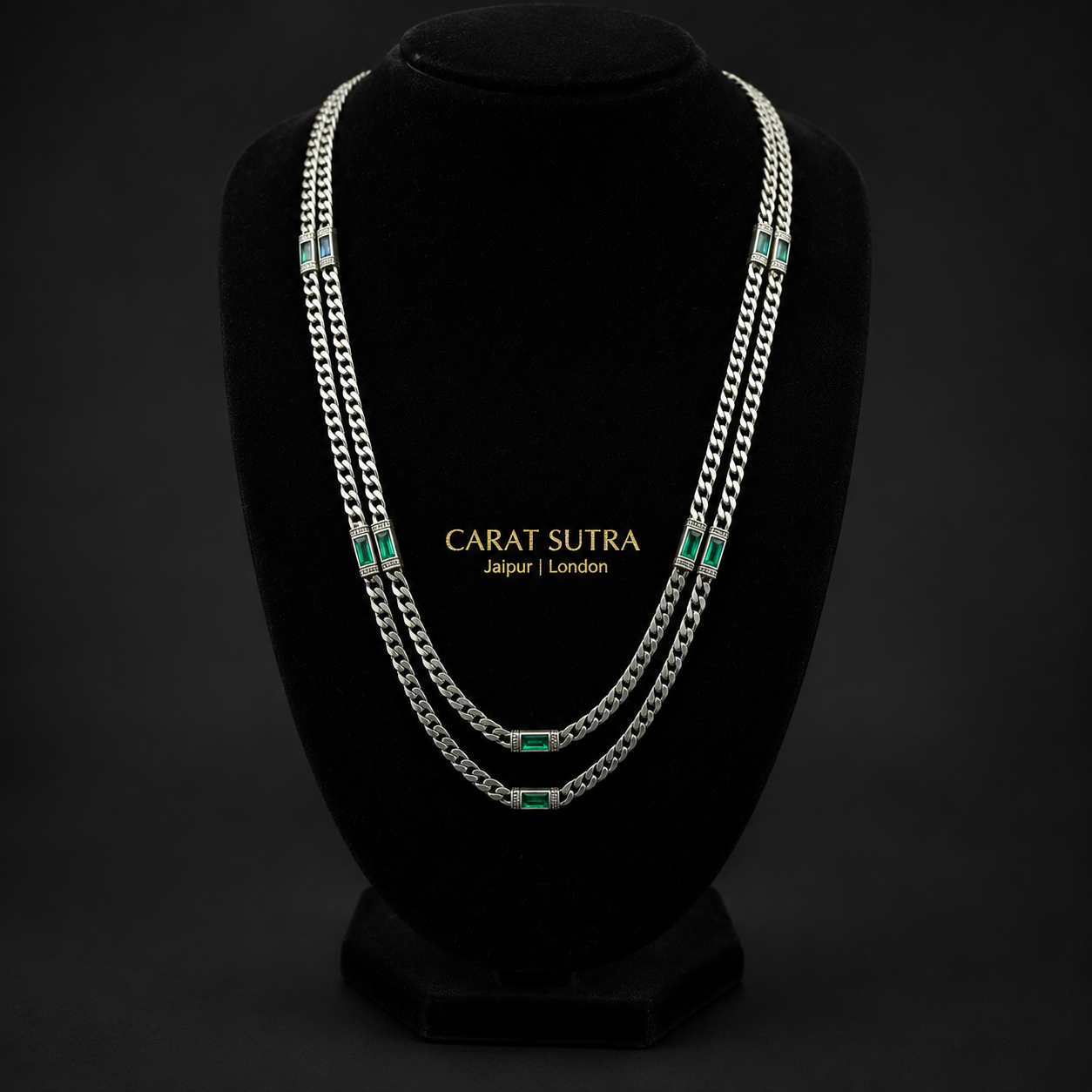 RARE PRINCE by CARAT SUTRA | Minimalist Solid 4mm Cuban Link Chain studded with Green Zircon Stone | Chain | Men's Jewelry - caratsutra