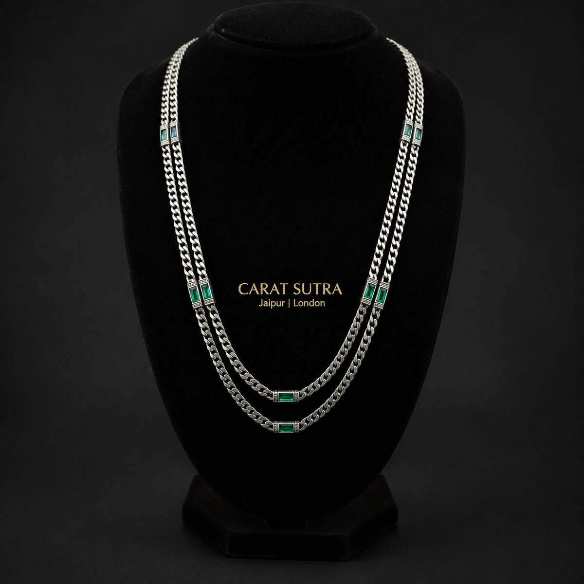 RARE PRINCE by CARAT SUTRA | Minimalist Solid 4mm Cuban Link Chain studded with Green Zircon Stone | Chain | Men's Jewelry - caratsutra
