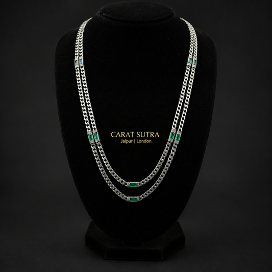 RARE PRINCE by CARAT SUTRA | Minimalist Solid 4mm Cuban Link Chain studded with Green Zircon Stone | Chain | Men's Jewelry