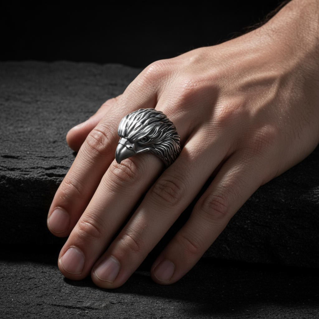 RARE PRINCE by CARAT SUTRA | Unique Designed Eagle Ring | 925 Sterling Silver Oxidized Ring | Men's Jewelry | With Certificate of Authenticity and 925 Hallmark - caratsutra