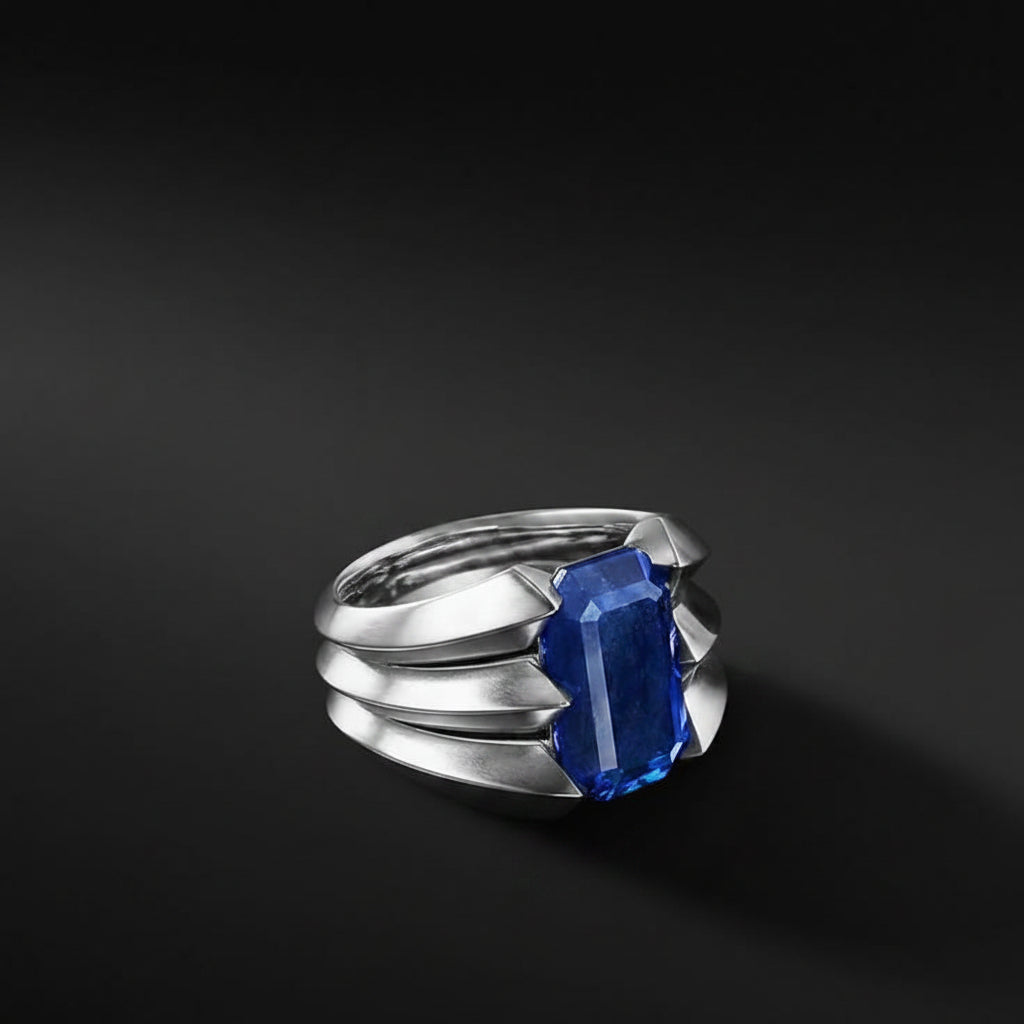 Classic design Ring with Blue Sapphire (Neelam), 925 Sterling Silver Ring | With Certificate of Authenticity and 925 Hallmark