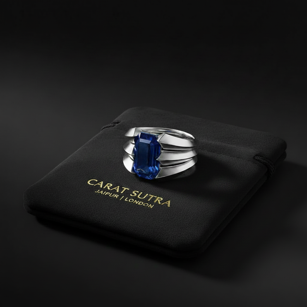 Classic design Ring with Blue Sapphire (Neelam), 925 Sterling Silver Ring | With Certificate of Authenticity and 925 Hallmark