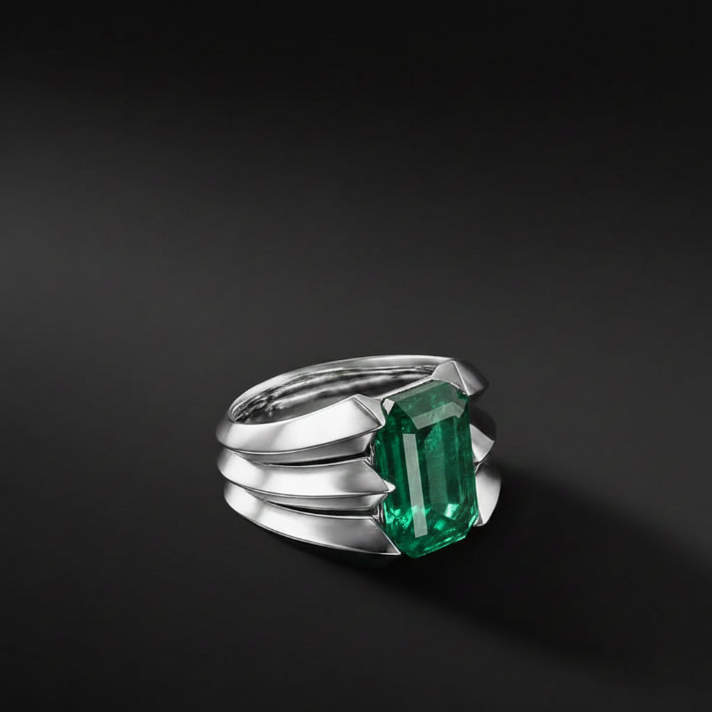 Classic design Ring with Zambian Emerald (Panna), 925 Sterling Silver Ring | With Certificate of Authenticity and 925 Hallmark