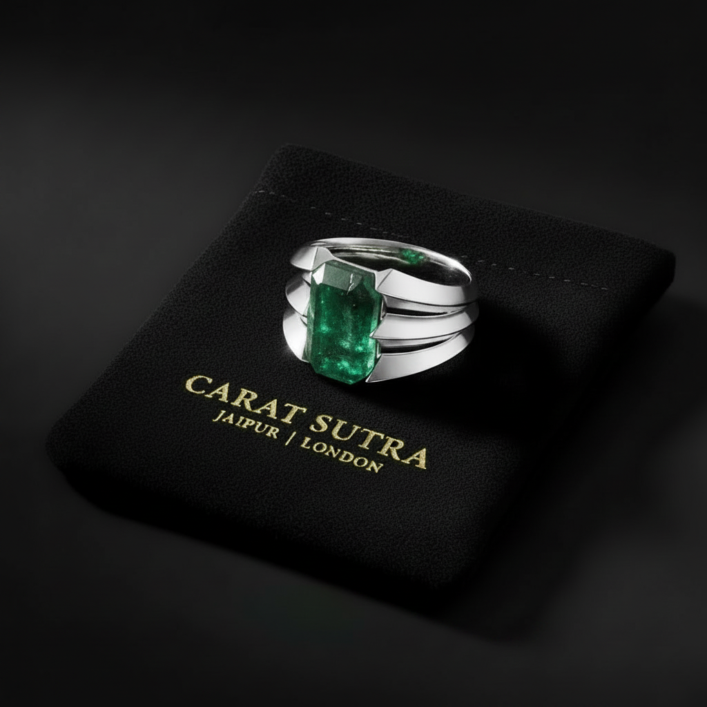 Classic design Ring with Zambian Emerald (Panna), 925 Sterling Silver Ring | With Certificate of Authenticity and 925 Hallmark
