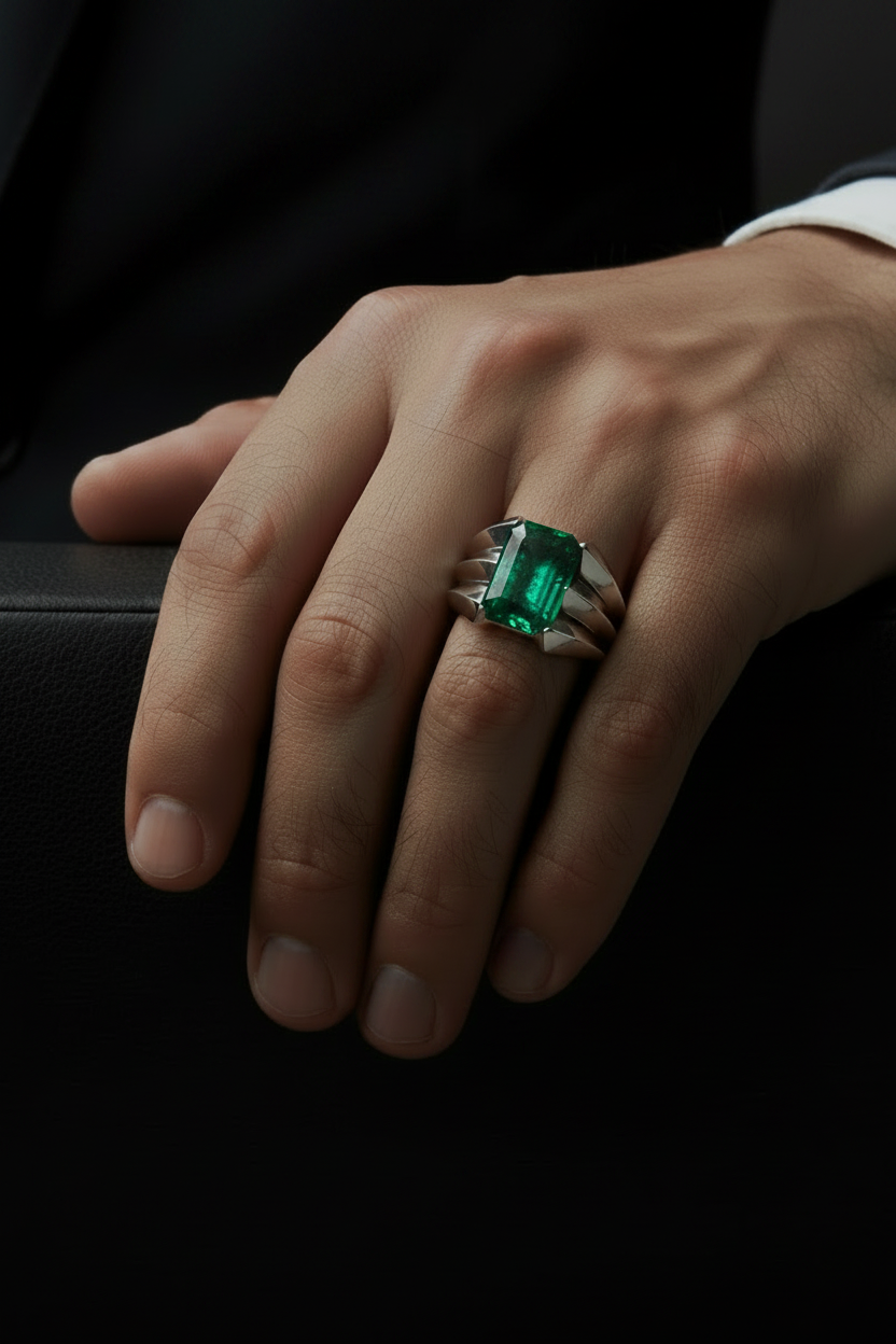 Classic design Ring with Zambian Emerald (Panna), 925 Sterling Silver Ring | With Certificate of Authenticity and 925 Hallmark