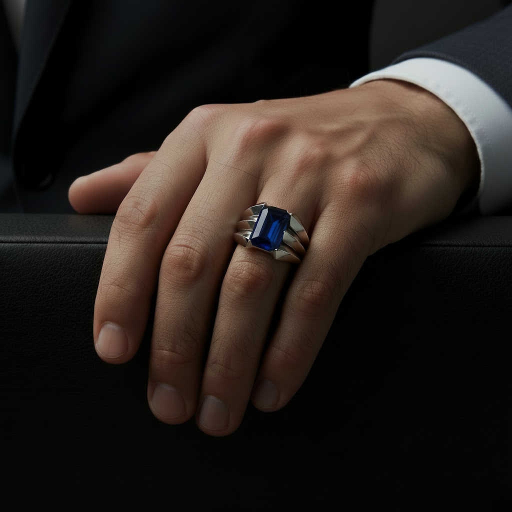 Classic design Ring with Blue Sapphire (Neelam), 925 Sterling Silver Ring | With Certificate of Authenticity and 925 Hallmark