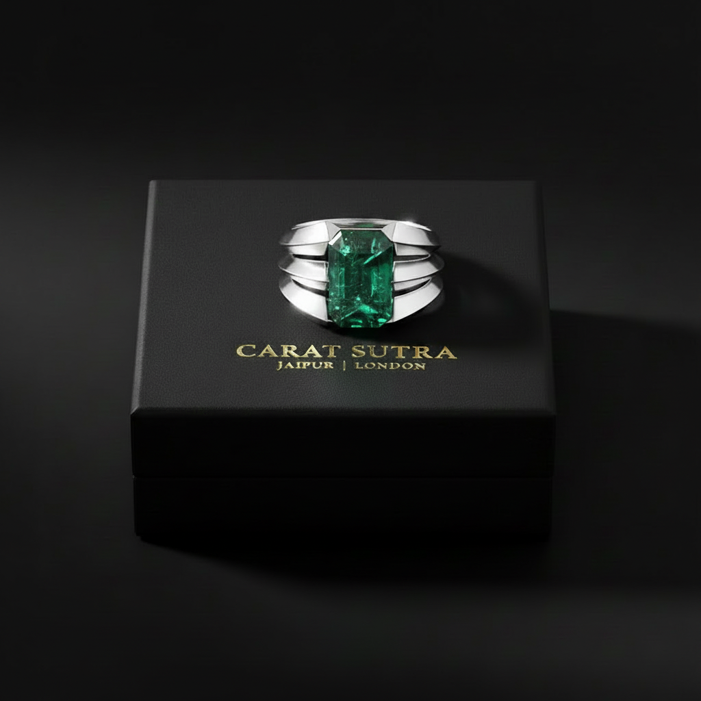 Classic design Ring with Zambian Emerald (Panna), 925 Sterling Silver Ring | With Certificate of Authenticity and 925 Hallmark