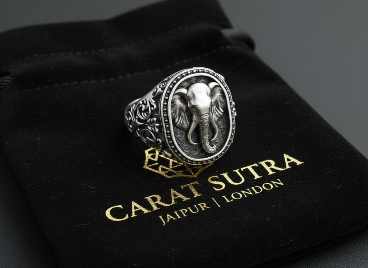 RARE PRINCE by CARAT SUTRA | Antique Designed Elephant Ring | 925 Sterling Silver Oxidized Ring | Men's Jewelry | With Certificate of Authenticity and 925 Hallmark - caratsutra