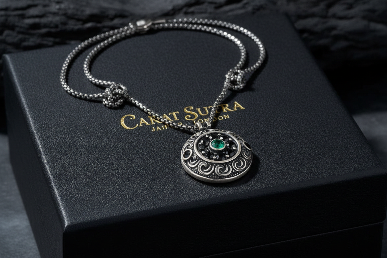 RARE PRINCE by CARAT SUTRA | Unique Designed Evil Eye Pendant for Men | 925 Sterling Silver Oxidized Pendant | Men's Jewelry | With Certificate of Authenticity and 925 Hallmark