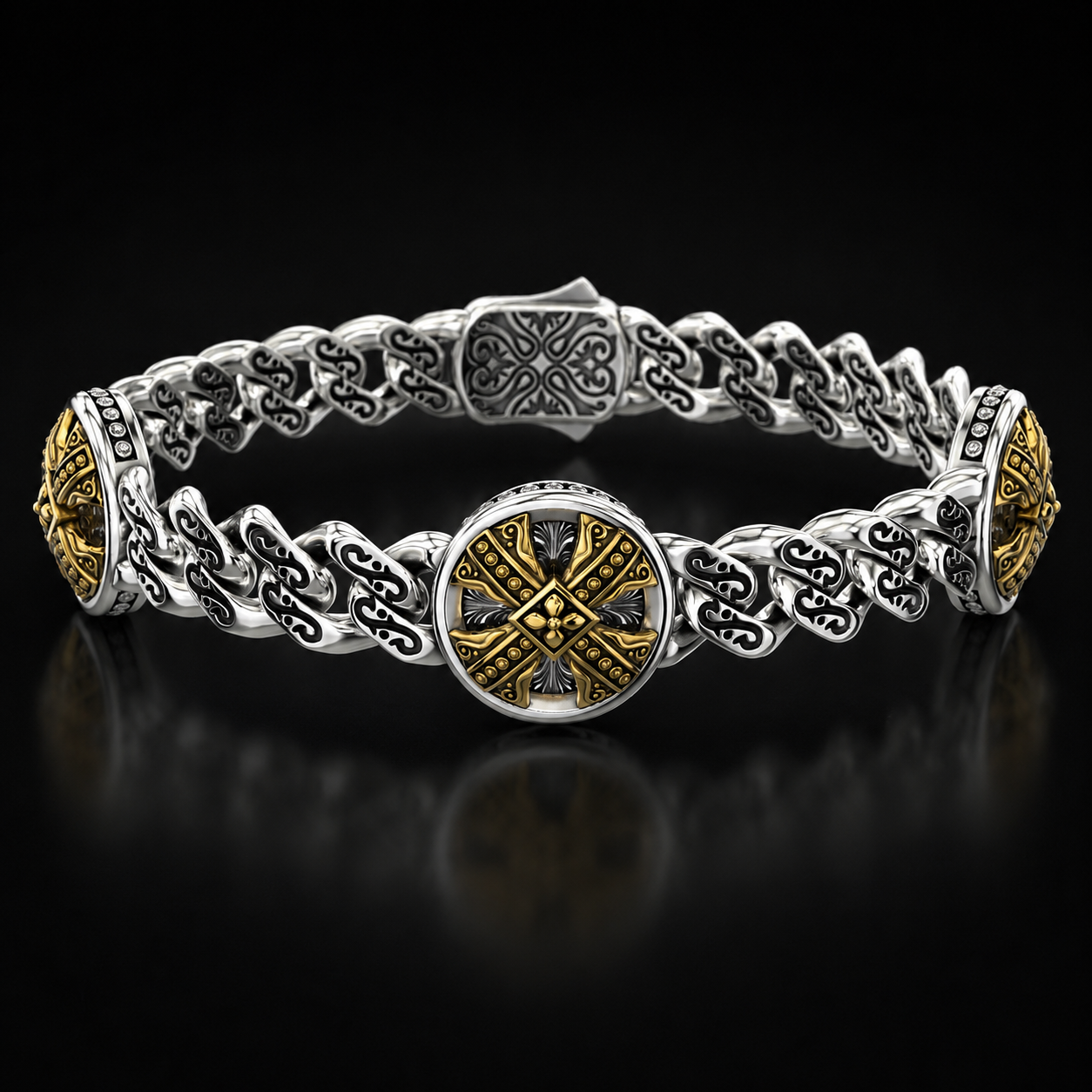 RARE PRINCE by CARAT SUTRA | Unique Antique Cross Designed Bracelet for Men | 925 Oxidized Silver Bracelet | Men's Jewelry | With Certificate of Authenticity and 925 Hallmark - caratsutra