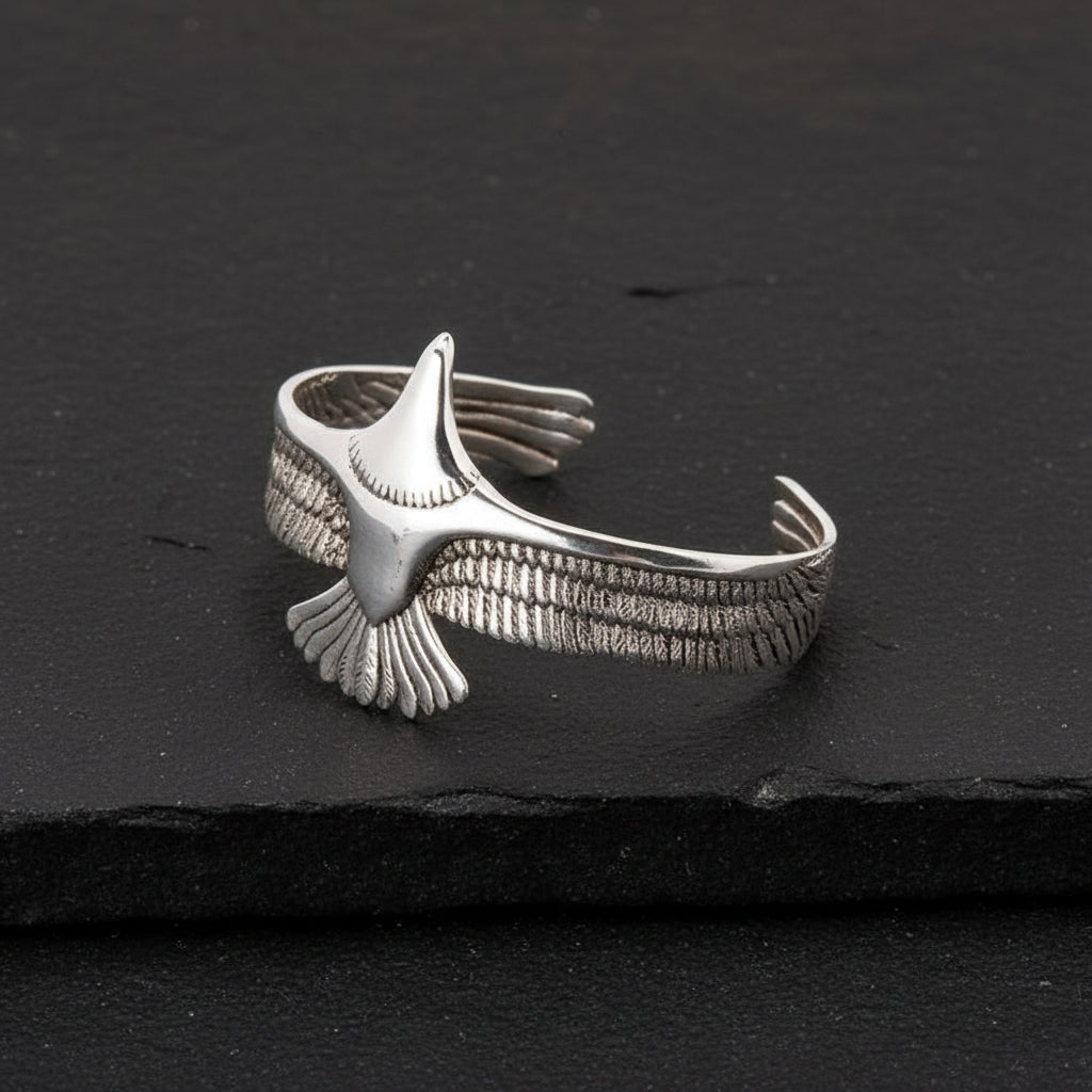Eagle bangle | Matt / Shiny Finish Adjustable Cuff Style Bangle / kadaa | 925 Sterling Silver