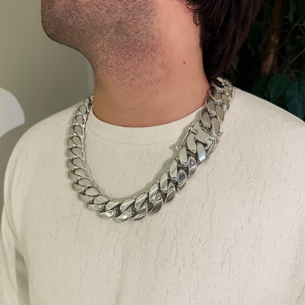 25mm Wide Solid Miami Cuban Link Chain | 925 Sterling Silver Chain | Men's Jewelry | With Certificate of Authenticity and 925 Hallmark