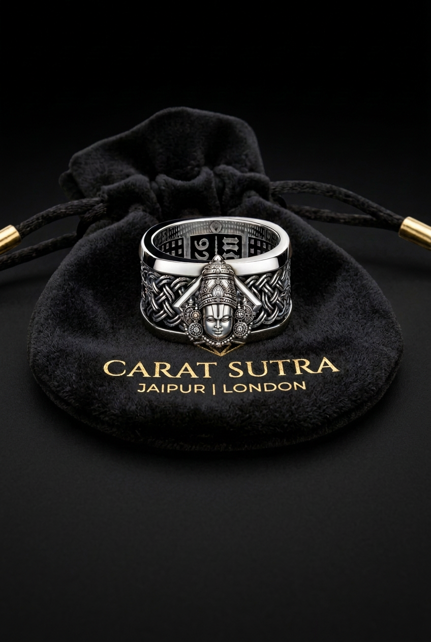 Solid 3D Balaji Face Band Ring | 925 Sterling Silver Oxidized Ring with Hallmark - caratsutra