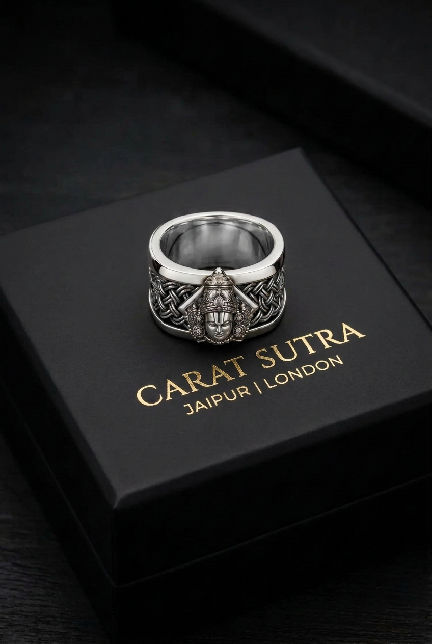 Solid 3D Balaji Face Band Ring | 925 Sterling Silver Oxidized Ring with Hallmark - caratsutra