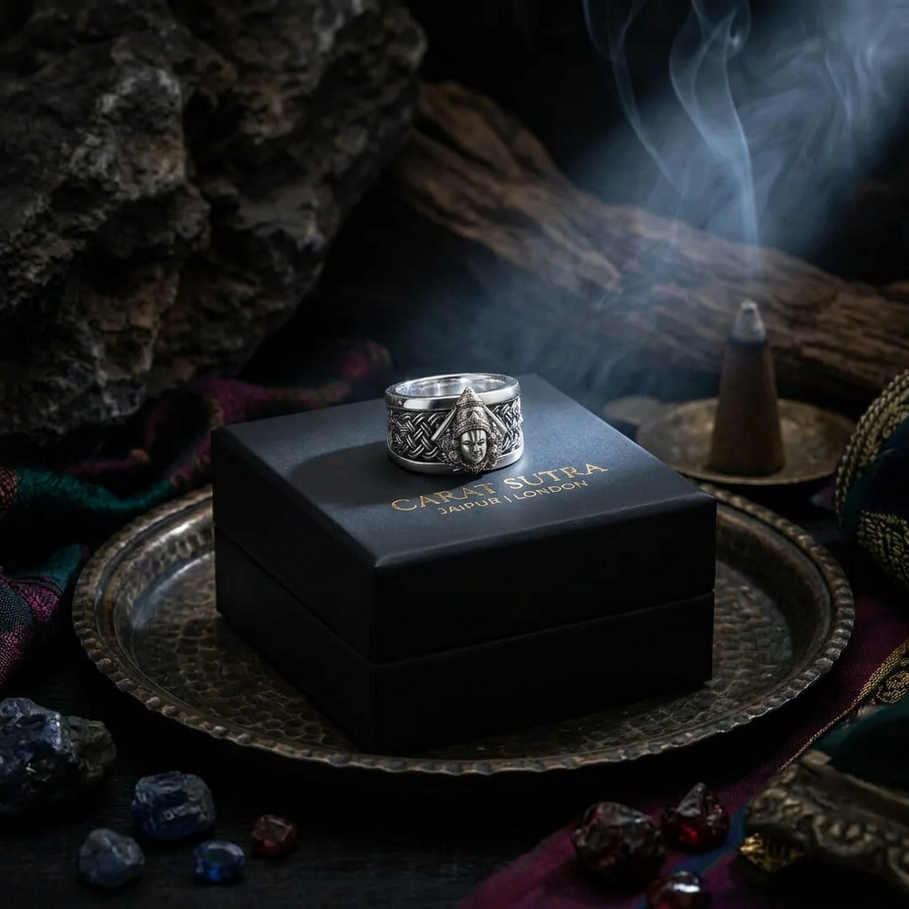 Solid 3D Balaji Face Band Ring | 925 Sterling Silver Oxidized Ring with Hallmark - caratsutra