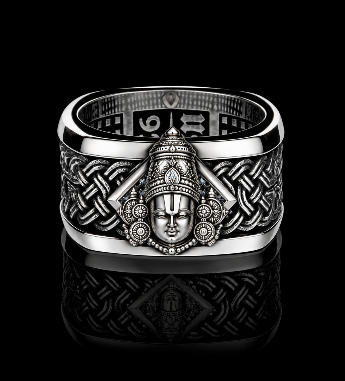 Solid 3D Balaji Face Band Ring | 925 Sterling Silver Oxidized Ring with Hallmark - caratsutra