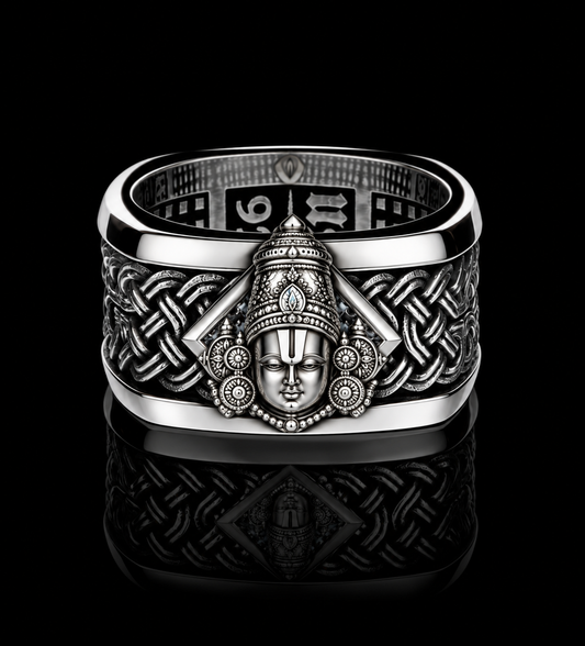 Solid 3D Balaji Face Band Ring | 925 Sterling Silver Oxidized Ring with Hallmark - caratsutra