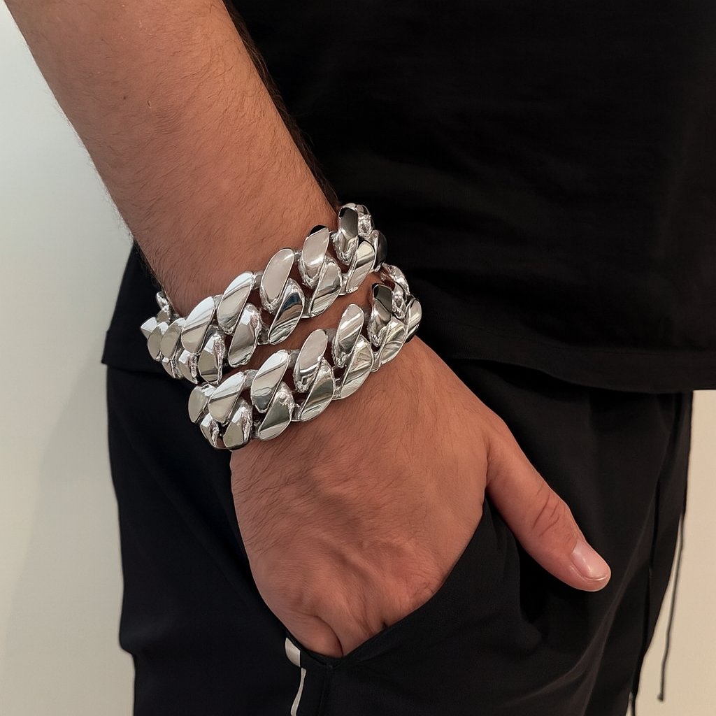 25mm Wide Solid Miami Cuban Link Bracelet | 925 Sterling Silver Chain | Men's Jewelry | With Certificate of Authenticity and 925 Hallmark