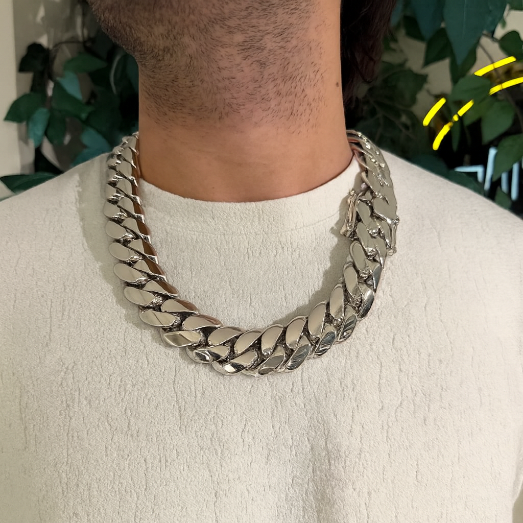 25mm Wide Solid Miami Cuban Link Chain | 925 Sterling Silver Chain | Men's Jewelry | With Certificate of Authenticity and 925 Hallmark