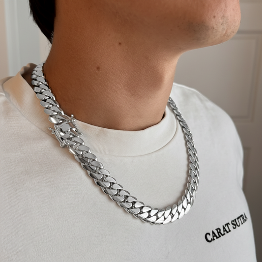 RARE PRINCE by CARAT SUTRA | 14mm Wide Solid Miami Cuban Link Chain | 925 Sterling Silver Chain | Men's Jewelry | With Certificate of Authenticity and 925 Hallmark - caratsutra