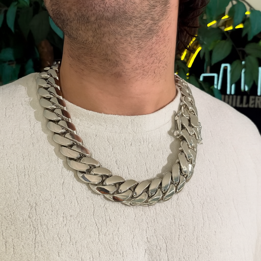 25mm Wide Solid Miami Cuban Link Chain | 925 Sterling Silver Chain | Men's Jewelry | With Certificate of Authenticity and 925 Hallmark