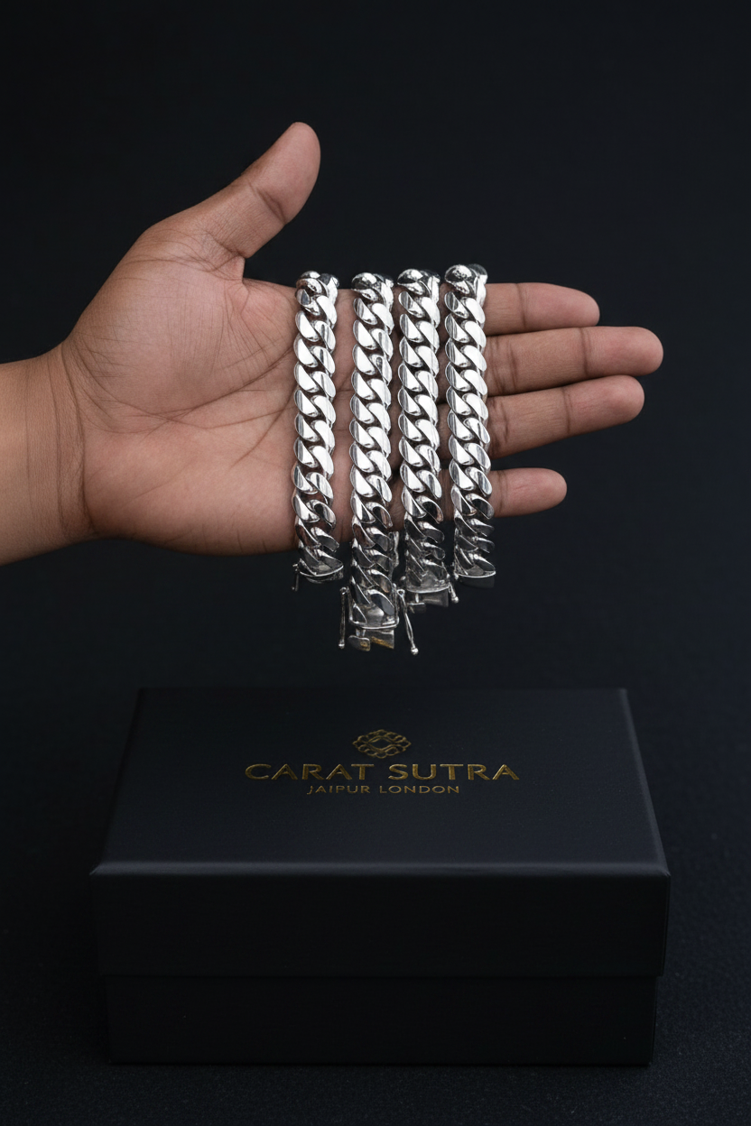 18mm Wide Solid Miami Cuban Link Bracelet | 925 Sterling Silver Chain | Men's Jewelry | With Certificate of Authenticity and 925 Hallmark - caratsutra
