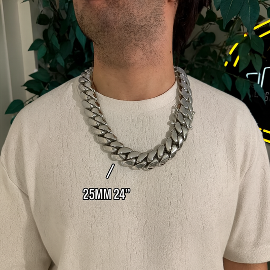 25mm Wide Solid Miami Cuban Link Chain | 925 Sterling Silver Chain | Men's Jewelry | With Certificate of Authenticity and 925 Hallmark