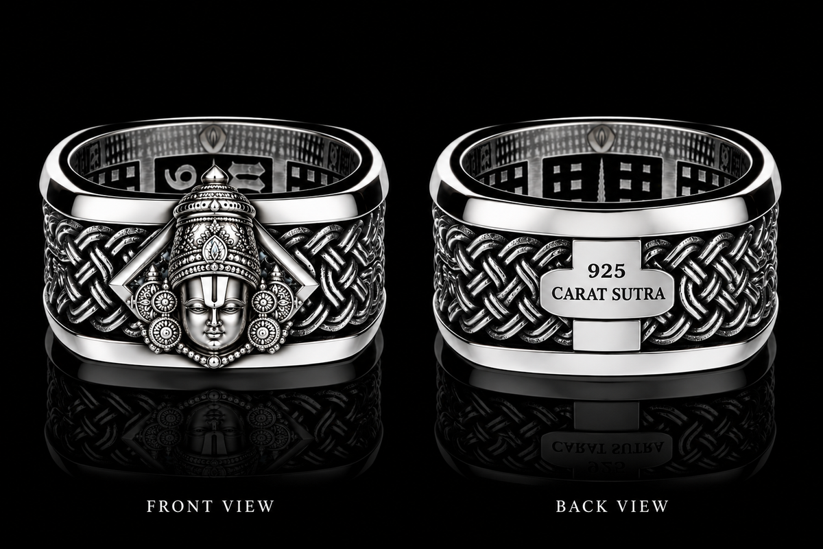 Solid 3D Balaji Face Band Ring | 925 Sterling Silver Oxidized Ring with Hallmark - caratsutra