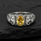 Antique Designed Elephant Band Ring studded with 6ct Natural Citrine Stone | 925 Sterling Silver Oxidized Ring | With Certificate of Authenticity and 925 Hallmark