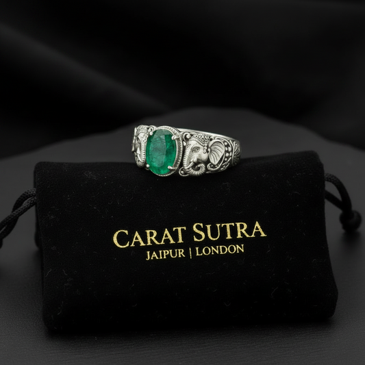 Antique Designed Elephant Band Ring studded with 6ct Natural Citrine Stone | 925 Sterling Silver Oxidized Ring | With Certificate of Authenticity and 925 Hallmark - caratsutra