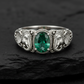 Antique Designed Elephant Band Ring studded with 5ct Natural Zambian Emerald Stone | 925 Sterling Silver Oxidized Ring