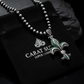 RARE PRINCE by CARAT SUTRA | Unique Designed Fleur-De-Lis Symbol Pendant Studded with Green & Black Zircons for Men | 925 Sterling Silver Oxidized Pendant | Men's Jewelry | With Certificate of Authenticity and 925 Hallmark - caratsutra