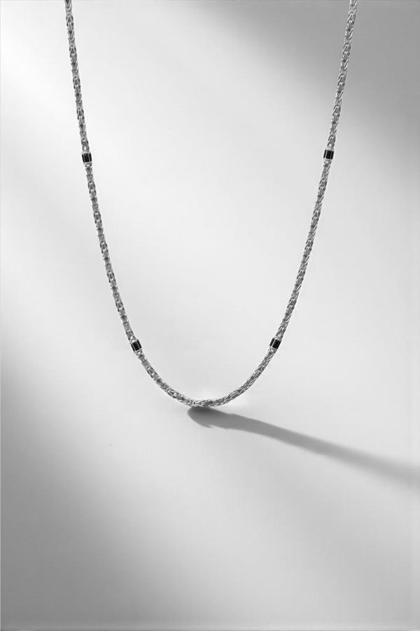 Solid 2.5mm Byzantine Link Chain, studded with Black Zircons | 925 Sterling Silver Chain | With Certificate of Authenticity and 925 Hallmark