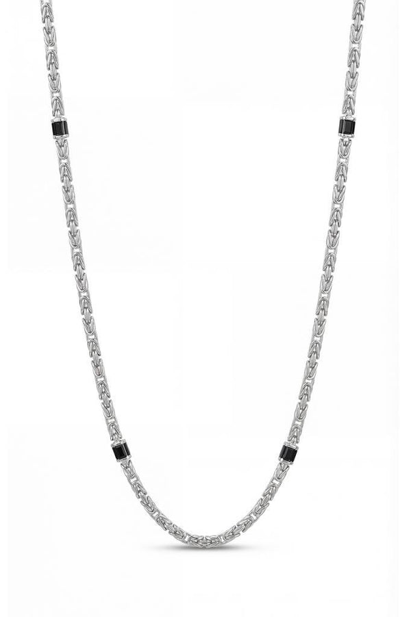 Solid 2.5mm Byzantine Link Chain, studded with Black Zircons | 925 Sterling Silver Chain | With Certificate of Authenticity and 925 Hallmark