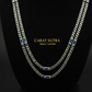 RARE PRINCE by CARAT SUTRA | Minimalist Solid 5mm Cuban Link Chain studded with Blue Zircon Stone  | 925 Sterling Silver Chain | Men's Jewelry | With Certificate of Authenticity and 925 Hallmark