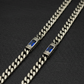 RARE PRINCE by CARAT SUTRA | Minimalist Solid 5mm Cuban Link Chain studded with Blue Zircon Stone  | 925 Sterling Silver Chain | Men's Jewelry | With Certificate of Authenticity and 925 Hallmark
