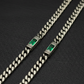 RARE PRINCE by CARAT SUTRA | Minimalist Solid 4mm Cuban Link Chain studded with Green Zircon Stone  | 925 Sterling Silver Chain | Men's Jewelry | With Certificate of Authenticity and 925 Hallmark