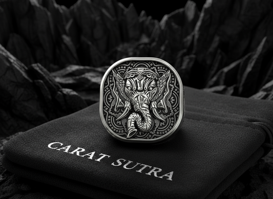 RARE PRINCE by CARAT SUTRA | Unique Designed Ganesha Ring with Om Symbol | 925 Sterling Silver Oxidized Ring | Men's Jewelry | With Certificate of Authenticity and 925 Hallmark - caratsutra