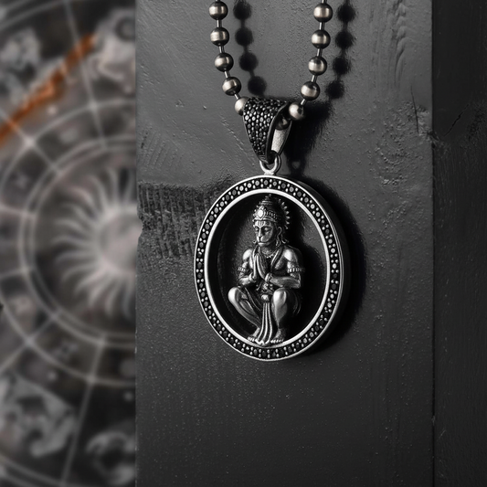 1 inch Unique Hanuman Ji Pendant Studded with Black Zircons | Unisex 925 Sterling Silver Oxidized Pendant | Men's Jewelry | With Certificate of Authenticity and 925 Hallmark - caratsutra
