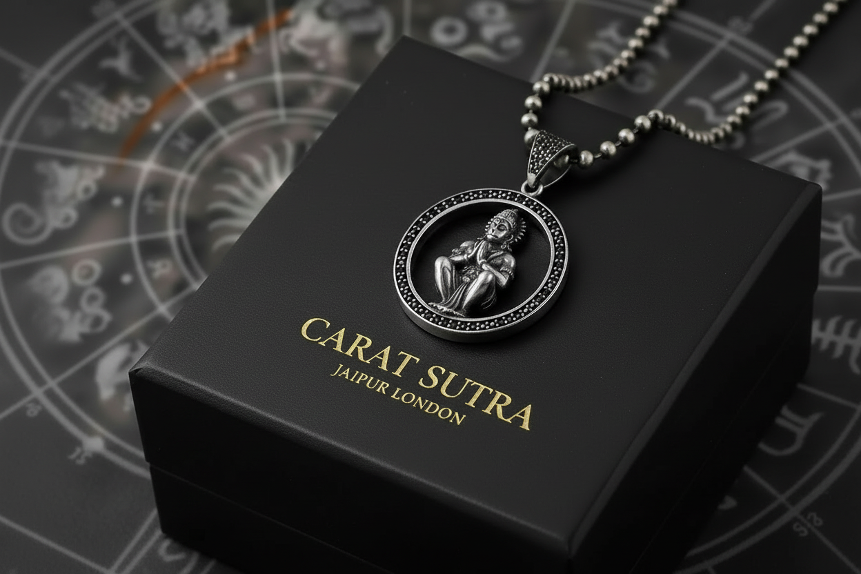 1 inch Unique Hanuman Ji Pendant Studded with Black Zircons | Unisex 925 Sterling Silver Oxidized Pendant | Men's Jewelry | With Certificate of Authenticity and 925 Hallmark - caratsutra