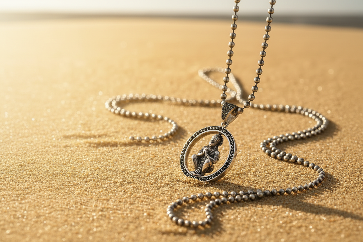 1 inch Unique Hanuman Ji Pendant Studded with Black Zircons | Unisex 925 Sterling Silver Oxidized Pendant | Men's Jewelry | With Certificate of Authenticity and 925 Hallmark - caratsutra