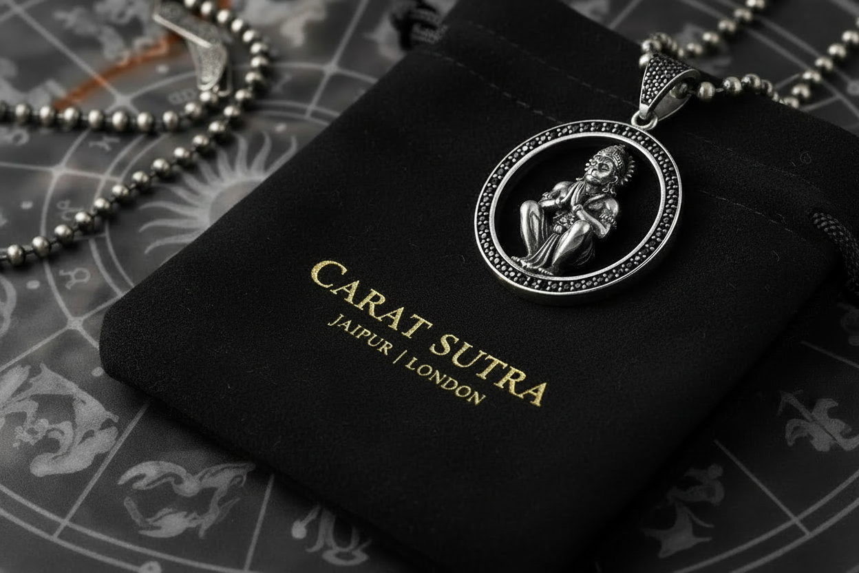 1 inch Unique Hanuman Ji Pendant Studded with Black Zircons | Unisex 925 Sterling Silver Oxidized Pendant | Men's Jewelry | With Certificate of Authenticity and 925 Hallmark - caratsutra