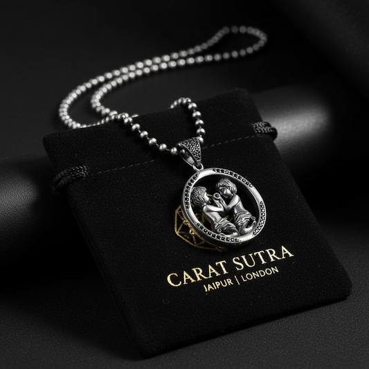 RARE PRINCE by CARAT SUTRA | Unique Gemini Zodiac Designed Pendant Studded with Black Zircons | Unisex 925 Sterling Silver Oxidized Pendant | Men's Jewelry | With Certificate of Authenticity and 925 Hallmark - caratsutra